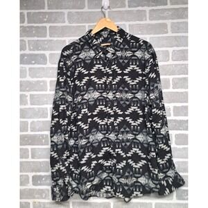 American Eagle Men Button Up Shirt Navy Geometric Aztec‎ Western Flannel Size XL